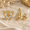 Oro Laminado Stud Earring, Gold Filled Style Butterfly Design, with White Cubic Zirconia, Polished, Golden Finish, 02.387.0028