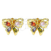 Oro Laminado Stud Earring, Gold Filled Style Butterfly Design, with Multicolor Cubic Zirconia, Polished, Golden Finish, 02.387.0028.1