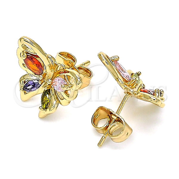 Gold Filled Ring — Stud Earring Butterfly Design with Multicolor Cubic Zirconia — alternate product view — SKU 144948 | Oro Laminado anillo — Stud Earring Butterfly diseño with Multicolor Cubic Zirconia — SKU 144948