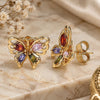 Oro Laminado Stud Earring, Gold Filled Style Butterfly Design, with Multicolor Cubic Zirconia, Polished, Golden Finish, 02.387.0028.1