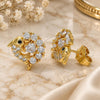 Oro Laminado Stud Earring, Gold Filled Style Dolphin and Heart Design, with White and Black Cubic Zirconia, Polished, Golden Finish, 02.387.0029