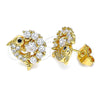Oro Laminado Stud Earring, Gold Filled Style Dolphin and Heart Design, with White and Black Cubic Zirconia, Polished, Golden Finish, 02.387.0029