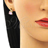 Oro Laminado Stud Earring, Gold Filled Style Swan Design, with Pink Cubic Zirconia, Polished, Golden Finish, 02.387.0031.1