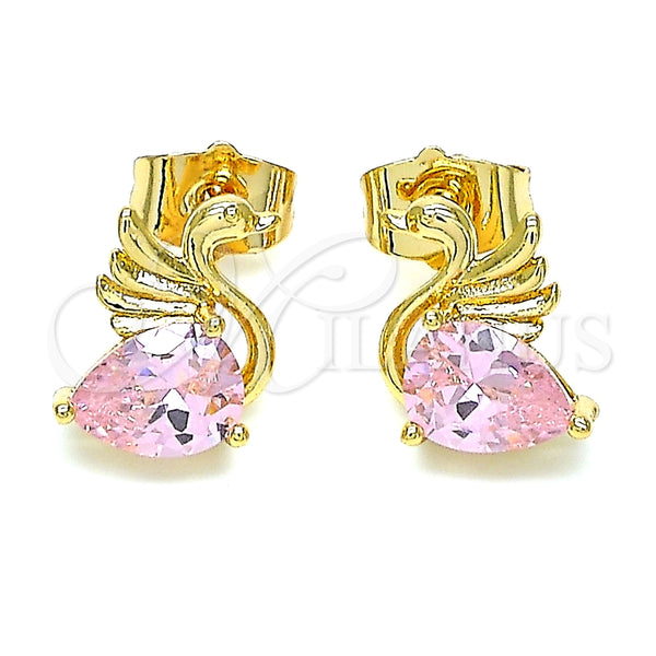Gold Filled Ring — Stud Earring Swan Design with Pink Cubic Zirconia — alternate product view — SKU 144953 | Oro Laminado anillo — Stud Earring Swan diseño with Pink Cubic Zirconia — SKU 144953
