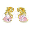 Oro Laminado Stud Earring, Gold Filled Style Swan Design, with Pink Cubic Zirconia, Polished, Golden Finish, 02.387.0031.1