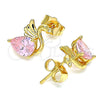 Oro Laminado Stud Earring, Gold Filled Style Swan Design, with Pink Cubic Zirconia, Polished, Golden Finish, 02.387.0031.1