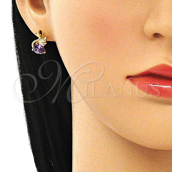 Gold Filled Ring — Stud Earring Swan Design with Amethyst Cubic Zirconia — alternate product view — SKU 144954 | Oro Laminado anillo — Stud Earring Swan diseño with Amethyst Cubic Zirconia — SKU 144954