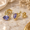 Oro Laminado Stud Earring, Gold Filled Style Swan Design, with Amethyst Cubic Zirconia, Polished, Golden Finish, 02.387.0031.2
