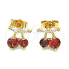 Oro Laminado Stud Earring, Gold Filled Style Cherry Design, with Garnet and White Cubic Zirconia, Polished, Golden Finish, 02.387.0032