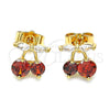 Oro Laminado Stud Earring, Gold Filled Style Cherry Design, with Garnet and White Cubic Zirconia, Polished, Golden Finish, 02.387.0032