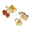 Oro Laminado Stud Earring, Gold Filled Style Cherry Design, with Garnet and White Cubic Zirconia, Polished, Golden Finish, 02.387.0032
