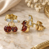 Oro Laminado Stud Earring, Gold Filled Style Cherry Design, with Garnet and White Cubic Zirconia, Polished, Golden Finish, 02.387.0032