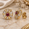 Oro Laminado Stud Earring, Gold Filled Style Flower and Baguette Design, with Garnet and White Cubic Zirconia, Polished, Golden Finish, 02.387.0033