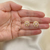 Oro Laminado Stud Earring, Gold Filled Style Flower and Baguette Design, with Pink and White Cubic Zirconia, Polished, Golden Finish, 02.387.0033.1
