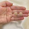 Oro Laminado Stud Earring, Gold Filled Style Flower and Baguette Design, with Pink and White Cubic Zirconia, Polished, Golden Finish, 02.387.0033.1