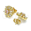 Oro Laminado Stud Earring, Gold Filled Style Flower and Baguette Design, with Pink and White Cubic Zirconia, Polished, Golden Finish, 02.387.0033.1