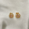 Oro Laminado Stud Earring, Gold Filled Style Flower and Baguette Design, with Pink and White Cubic Zirconia, Polished, Golden Finish, 02.387.0033.1