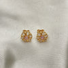 Oro Laminado Stud Earring, Gold Filled Style Flower and Baguette Design, with Pink and White Cubic Zirconia, Polished, Golden Finish, 02.387.0033.1