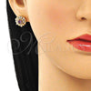 Oro Laminado Stud Earring, Gold Filled Style Flower and Baguette Design, with Amethyst and White Cubic Zirconia, Polished, Golden Finish, 02.387.0033.2