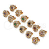 Oro Laminado Stud Earring, Gold Filled Style Flower and Baguette Design, with Amethyst and White Cubic Zirconia, Polished, Golden Finish, 02.387.0033.2