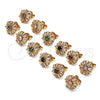 Oro Laminado Stud Earring, Gold Filled Style Flower and Baguette Design, with Amethyst and White Cubic Zirconia, Polished, Golden Finish, 02.387.0033.2