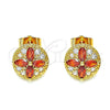 Gold Filled Ring — Stud Earring Flower Design with Garnet and White — alternate product view — SKU 144959 | Oro Laminado anillo — Stud Earring flor diseño with Garnet and blanco — SKU 144959
