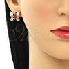 Oro Laminado Stud Earring, Gold Filled Style Butterfly and Baguette Design, with Garnet and White Cubic Zirconia, Polished, Golden Finish, 02.387.0036
