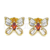 Oro Laminado Stud Earring, Gold Filled Style Butterfly and Baguette Design, with Garnet and White Cubic Zirconia, Polished, Golden Finish, 02.387.0036