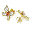 Oro Laminado Stud Earring, Gold Filled Style Butterfly and Baguette Design, with Garnet and White Cubic Zirconia, Polished, Golden Finish, 02.387.0036