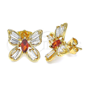 Gold Filled Ring — Stud Earring Butterfly and Baguette Design with Garnet — main product view — SKU 144961 | Oro Laminado anillo — Stud Earring Butterfly and Baguette diseño with Garnet — SKU 144961