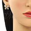 Oro Laminado Stud Earring, Gold Filled Style Butterfly Design, with Pink and White Cubic Zirconia, Polished, Golden Finish, 02.387.0036.1