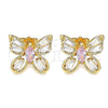 Oro Laminado Stud Earring, Gold Filled Style Butterfly Design, with Pink and White Cubic Zirconia, Polished, Golden Finish, 02.387.0036.1