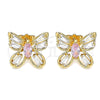 Oro Laminado Stud Earring, Gold Filled Style Butterfly Design, with Pink and White Cubic Zirconia, Polished, Golden Finish, 02.387.0036.1