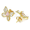 Oro Laminado Stud Earring, Gold Filled Style Butterfly Design, with Pink and White Cubic Zirconia, Polished, Golden Finish, 02.387.0036.1