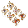 Oro Laminado Stud Earring, Gold Filled Style Butterfly Design, with Pink and White Cubic Zirconia, Polished, Golden Finish, 02.387.0036.1