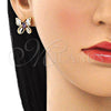Oro Laminado Stud Earring, Gold Filled Style Butterfly Design, with Amethyst and White Cubic Zirconia, Polished, Golden Finish, 02.387.0036.2