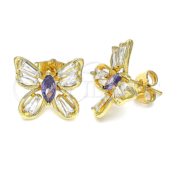 Gold Filled Ring — Stud Earring Butterfly Design with Amethyst and White — alternate product view — SKU 144963 | Oro Laminado anillo — Stud Earring Butterfly diseño with Amethyst and blanco — SKU 144963