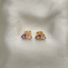 Oro Laminado Stud Earring, Gold Filled Style Butterfly Design, with Amethyst and Pink Cubic Zirconia, Polished, Golden Finish, 02.387.0019.4