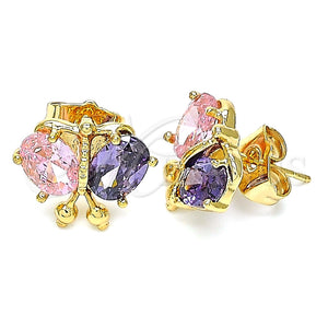 Gold Filled Ring — Stud Earring Butterfly Design with Amethyst and Pink — main product view — SKU 144964 | Oro Laminado anillo — Stud Earring Butterfly diseño with Amethyst and Pink — SKU 144964