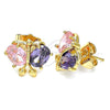 Oro Laminado Stud Earring, Gold Filled Style Butterfly Design, with Amethyst and Pink Cubic Zirconia, Polished, Golden Finish, 02.387.0019.4