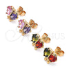 Oro Laminado Stud Earring, Gold Filled Style Butterfly Design, with Amethyst and Pink Cubic Zirconia, Polished, Golden Finish, 02.387.0019.4