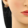 Oro Laminado Stud Earring, Gold Filled Style Tree Design, with Multicolor Cubic Zirconia, Polished, Golden Finish, 02.387.0037