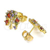 Oro Laminado Stud Earring, Gold Filled Style Tree Design, with Multicolor Cubic Zirconia, Polished, Golden Finish, 02.387.0037