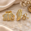 Oro Laminado Stud Earring, Gold Filled Style Elephant Design, with White and Ruby Micro Pave, Polished, Golden Finish, 02.156.0582
