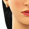 Oro Laminado Huggie Hoop, Gold Filled Style with White Micro Pave, Polished, Golden Finish, 02.195.0130.12