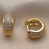 Oro Laminado Huggie Hoop, Gold Filled Style with White Micro Pave, Polished, Golden Finish, 02.195.0130.12