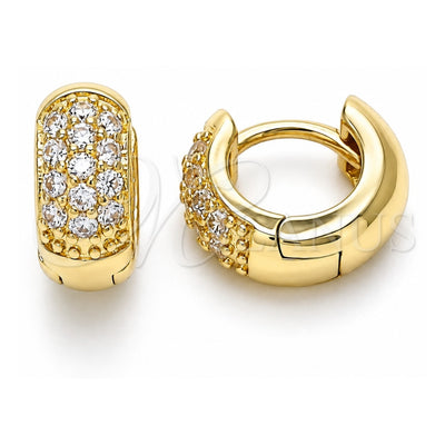 Oro Laminado Huggie Hoop, Gold Filled Style with White Micro Pave, Polished, Golden Finish, 02.195.0130.12