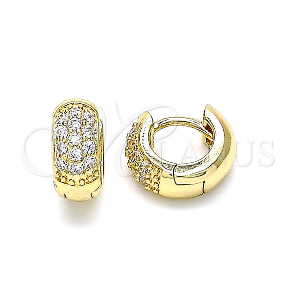 Gold Filled Hoop Earrings — Huggie Hoop with White Micro Pave Polished 02. — main product view — SKU 144978 | Oro Laminado aretes de aro — Huggie Hoop with blanco Micro Pave pulido 02. — SKU 144978
