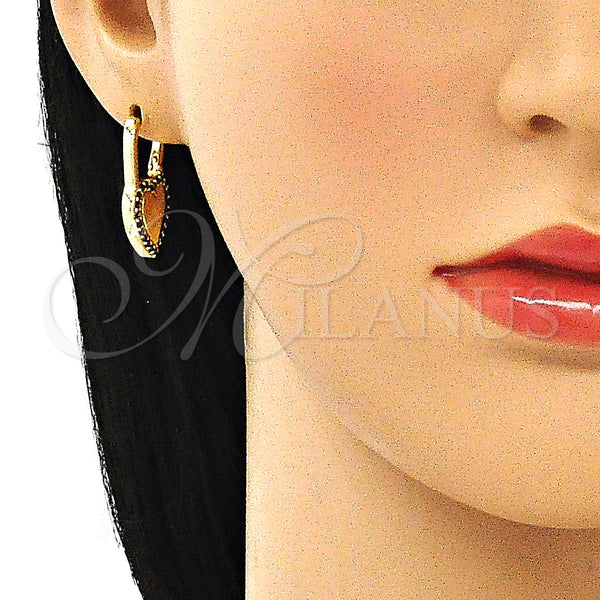 Gold Filled Hoop Earrings — Huggie Hoop Lock and Heart Design with Sapphire — alternate product view — SKU 144991 | Oro Laminado aretes de aro — Huggie Hoop Lock and corazón diseño with Sapphire — SKU 144991