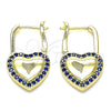 Oro Laminado Huggie Hoop, Gold Filled Style Lock and Heart Design, with Sapphire Blue Micro Pave, Polished, Golden Finish, 02.210.0624.12